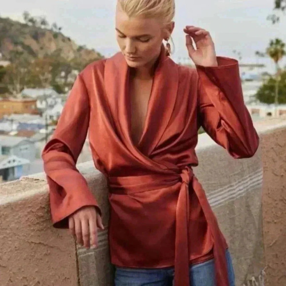 The Jetset Diaries Leo Wrap Top in Copper Satin Medium - Picture 2 of 10